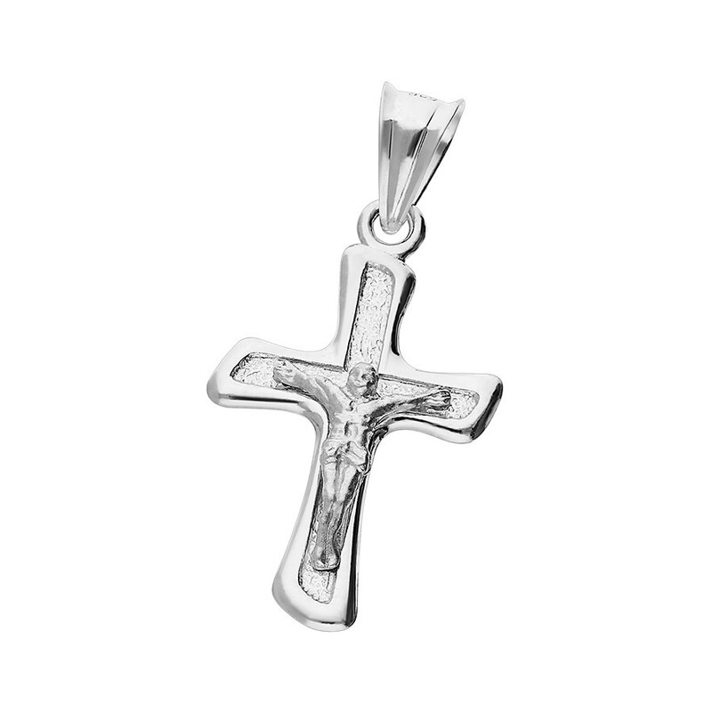 Krzyżyk srebrny z wizerunkiem Jezusa żłobiony ramiona skośne MV K187 próba 925  