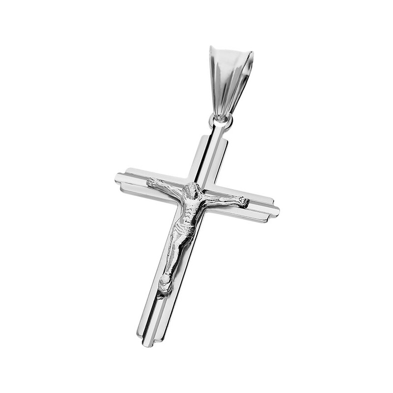 Krzyżyk srebrny wizerunek Jezusa środek faza ramiona kwadratowe MV KD089 rod próba 925    