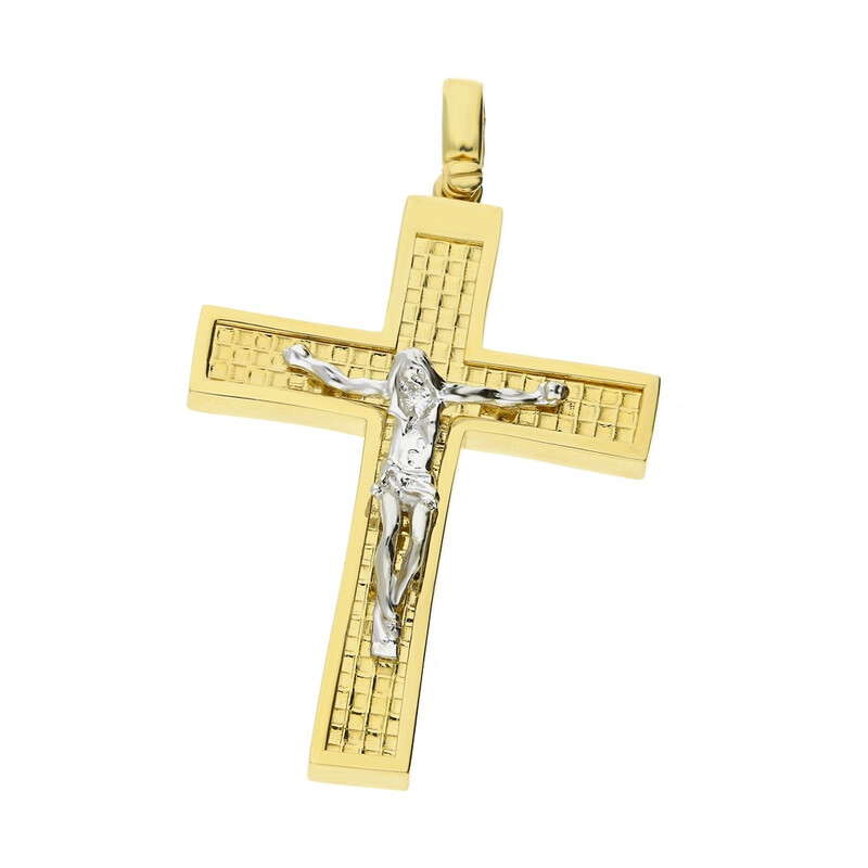Złoty krzyżyk dwukolorowy z wizerunkiem Pana Jezusa S3 BL 070 próba 585