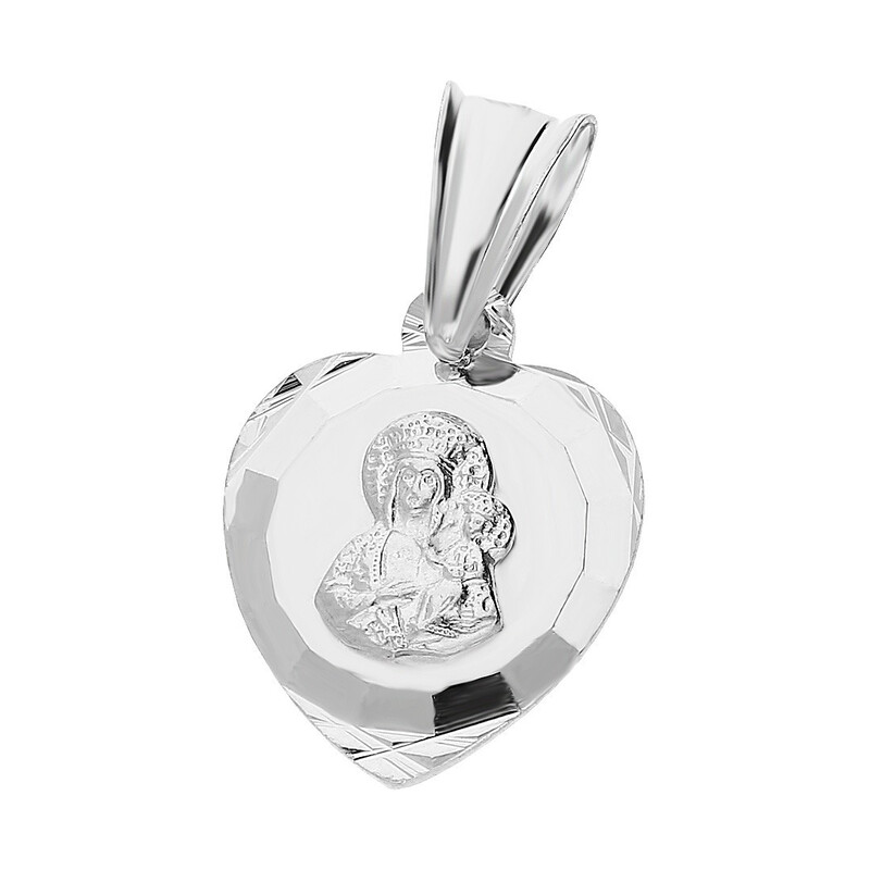 Medalik srebrny z wizerunkiem Matki Boskiej Częstochowskiej w sercu nr MV MD388 rod próba 925 