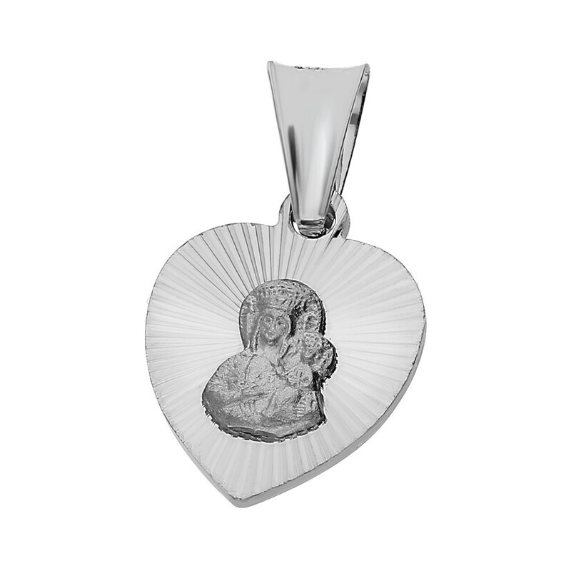 Medalik srebrny z wizerunkiem Matki Boskej Częstochowskiej w sercu nr MV MD129 rod próba 925    