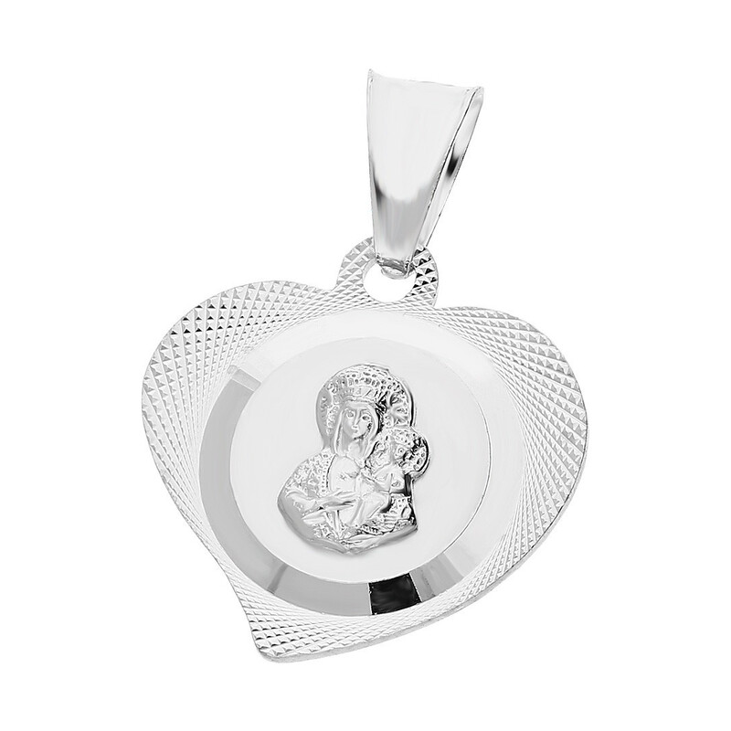  Medalik srebrny z wizerunkiem Matki Boskiej Częstochowskiej w serce nr MV MD393 rod próba 925 