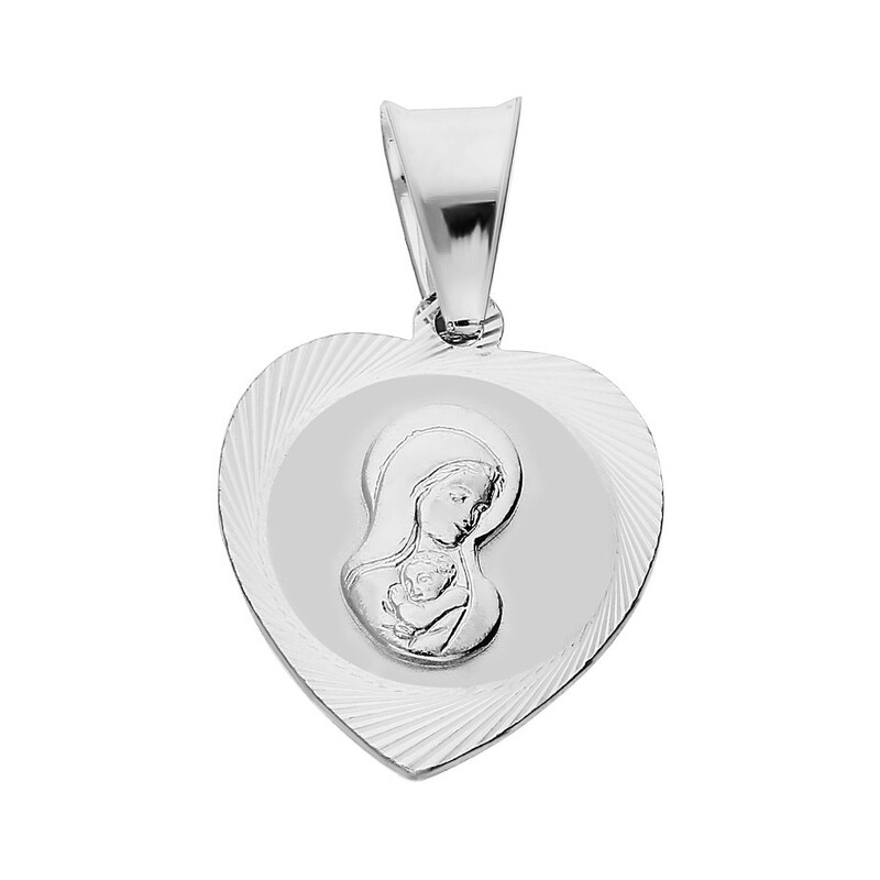 Medalik srebny z wizerunkiem Matki Boskiej z Dzieciątkiem w sercu nr MV MD323 próba 925   