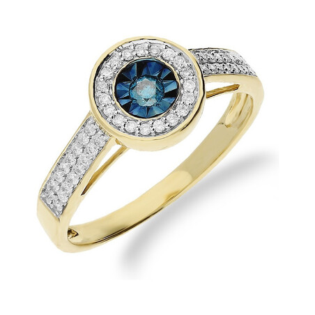 Pierścionek złoty zaręczynowy niebieskie diamenty RQ 392M BLUE DIAMONDpróba 585
