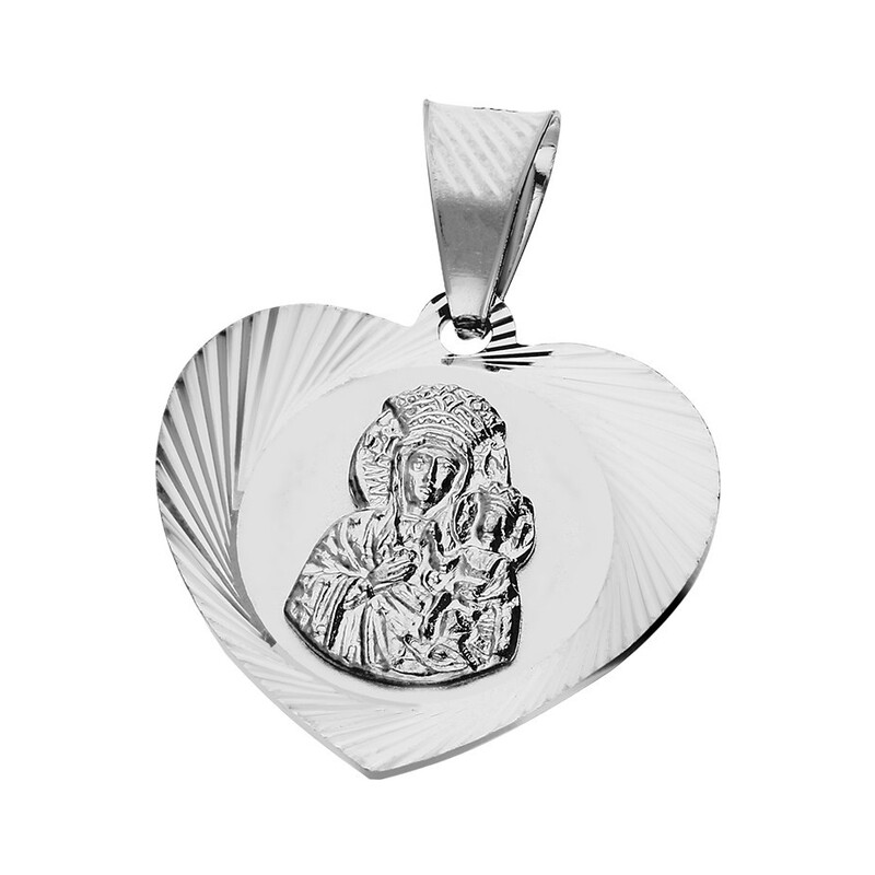Medalik srebrny Matka Boska Częstochowska serce dis + mat MV MD124 rod próba 925