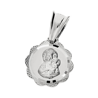Medalik srebrny z wizerunkiem Matki Boskiej Częstochowskiej w kwiateku nr MV GMD058 rod próba 925 