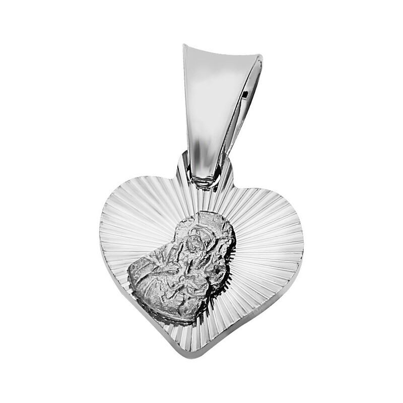 Medalik srebrny z wizerunkiem Matki Boskiej Częstochowskiej w sercu nr MV MD491 rod próba 925      