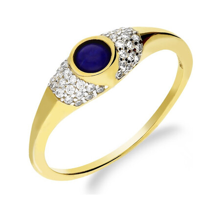 Pierścionek złoty z lapis lazuli+cyrkonie w szynie nr AR KR(XX-X6)AR200262-YW-FCZ próba 585   