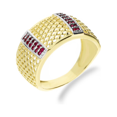 Pierścionek złoty kopułka z czerwonymi cyrkoniami nr NB 501331 RUB próba 585