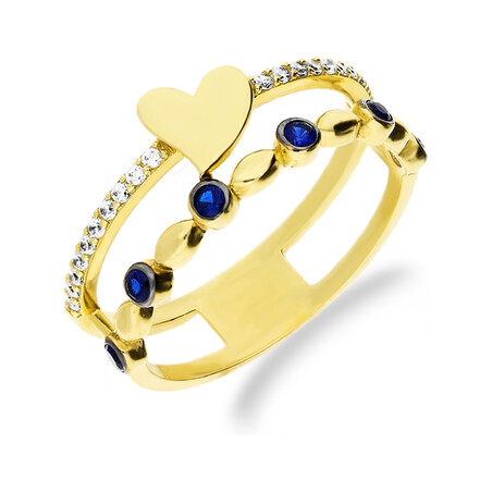Pierścionek złoty z cyrkoniami i serduszkiem nr S3 AK-YZ 057 blue próba 585