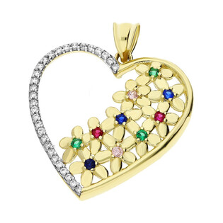 Serduszko złote z kwiatami zdobione kolorowymi cyrkoniami nr GS P-YB-G1P192121-CZ próba 375