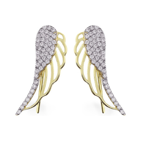 Kolczyki na płatek ażurowe skrzydło z cyrkoniami  MZ T5-E-HK-120-CZ próba 375