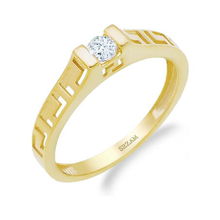 Pierścionek złoty cyrkonia w uszkach szyna ażurowa PY RING5040 próba 375