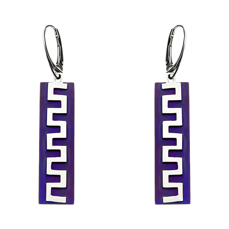 Kolczyki srebrne szafirowa  prostokątna blaszka z greckim wzorem AG ARTIS A. Głodowski