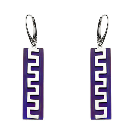 Kolczyki srebrne szafirowa  prostokątna blaszka z greckim wzorem AG ARTIS A. Głodowski