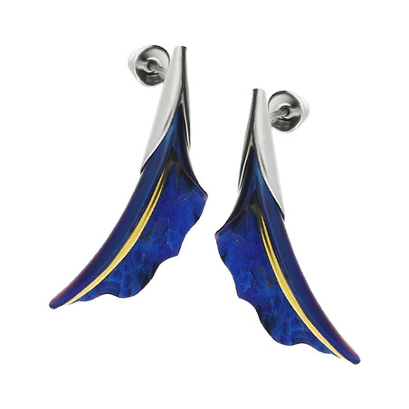 Kolczyki tytanowe falowany liść boczny niebieskie OR F-EM kalia boczna fala próba 925
