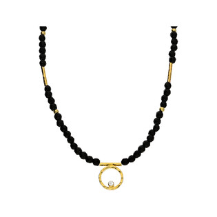 Naszyjnik srebrny pozłacany z onyksem i kółkiem nr AU EM12-1czarny próba 925