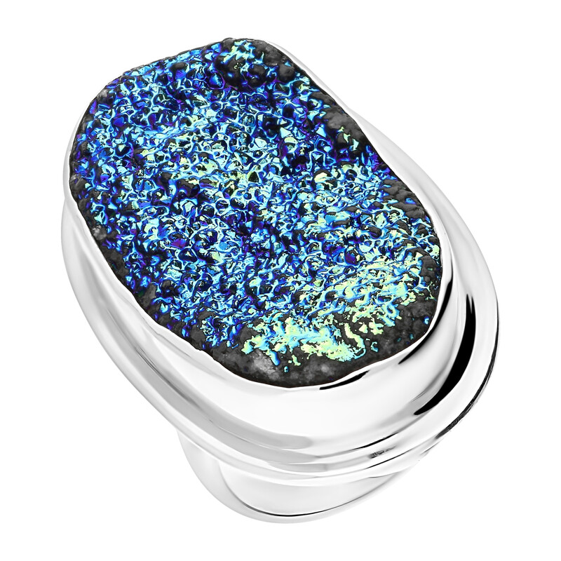 Pierścionek agat druzji z tytanem  Brazylia GX MINERALS GX-agd-2 próba 925