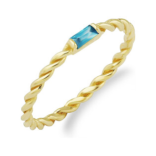 Pierścionek złoty RINGS skręcona szyna z niebieską cyrkonią  PY RYZ0059 próba 375