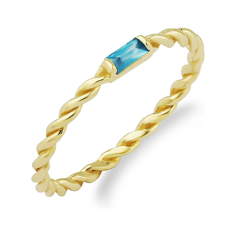 Pierścionek RINGS skręcona szyna z niebieską cyrkonią  PY RYZ0059 próba 375
