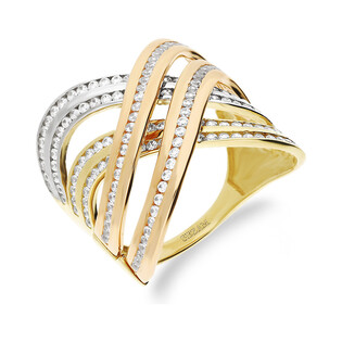 Pierścionek złoty szeroki podwójna fala z cyrkoniami PY TYZ2433 próba 375