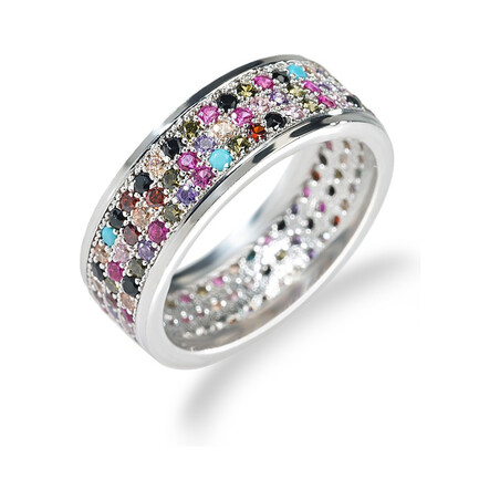 Pierścionek srebrny obrączkowy z trzema rzędami cyrkonii  SR 159-3R płaska ROD próba 925