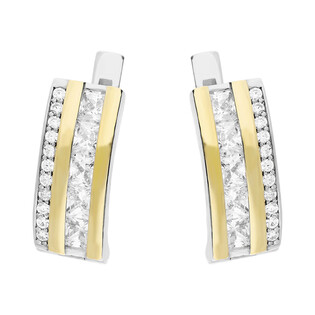 Kolczyki srebrne 925 z cyrkoniami i złotymi blaszkami 375