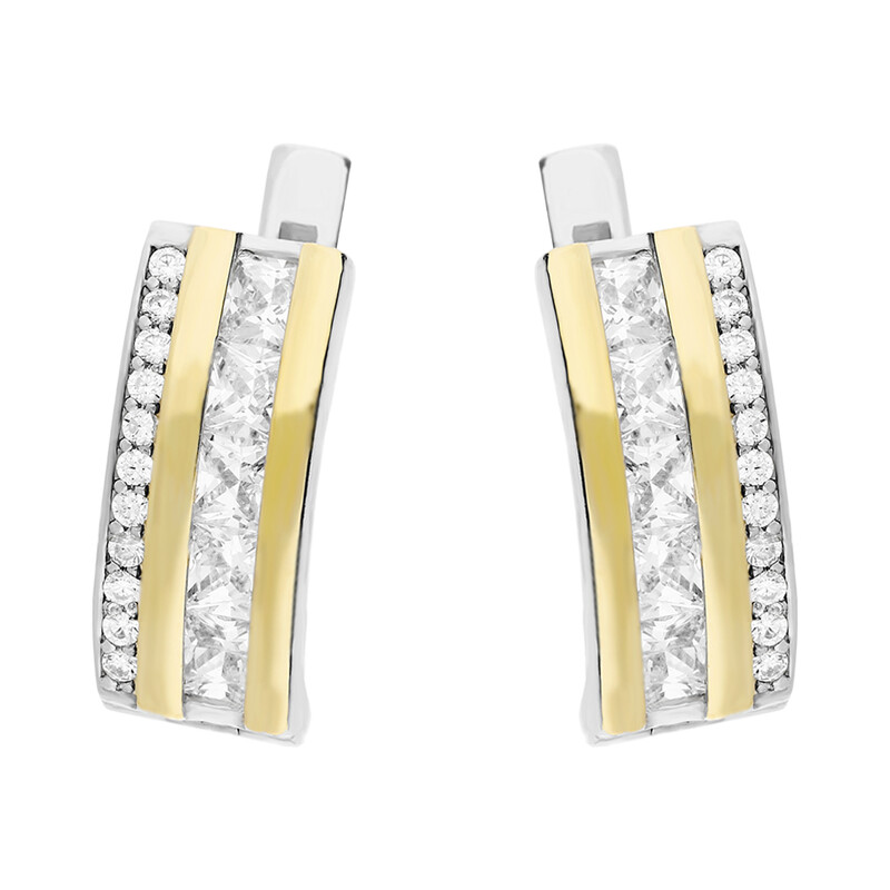 Kolczyki srebrne 925 z cyrkoniami i złotymi blaszkami 375