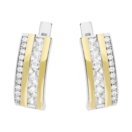 Kolczyki srebrne 925 z cyrkoniami i złotymi blaszkami 375