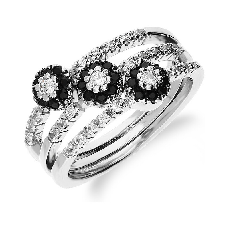 Pierścionek z białego złota kwiatki z czarnymi cyrkoniami nr FL FL326 sz białe złoto