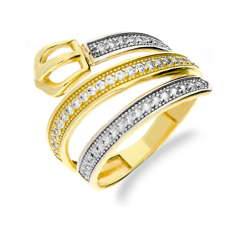 Złoty Pierścionek Przeplatany z Cyrkoniami pr. 585 - JubilerSezam.pl