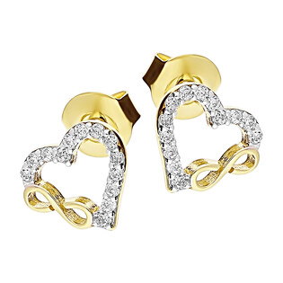 Kolczyki złote serce z cyrkoniami i infinity