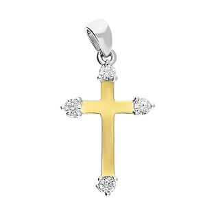 Krzyżyk srebrny ze złotą blaszką z cyrkoniami na ramionach