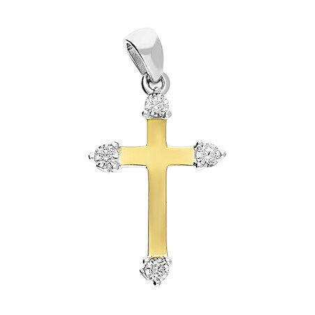 Krzyżyk srebrny ze złotą blaszką z cyrkoniami na ramionach