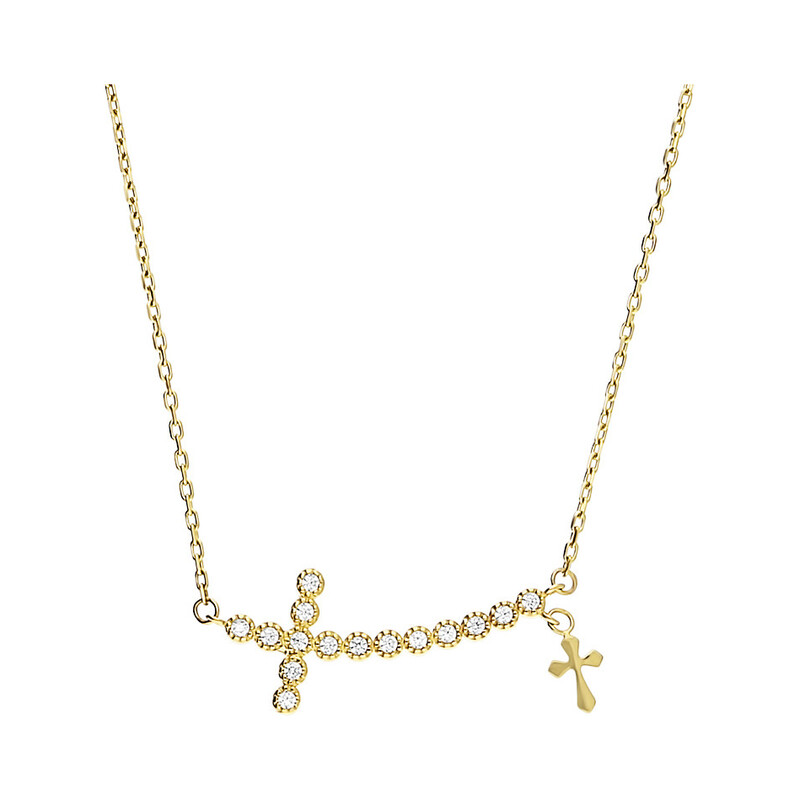 Naszyjnik krzyż z cyrkoniami z wiszącym złotym krzyżykiem/rolo AR VXFFOR6N5216-III-FCZ próba 585