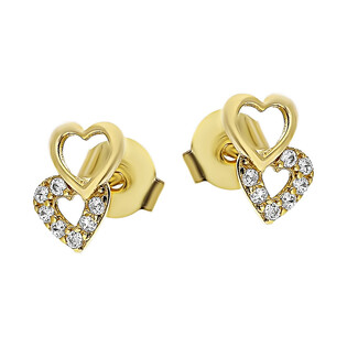 Kolczyki złote podwójne serce z cyrkoniami próba 585