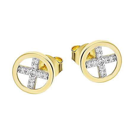 Kolczyki złote kółko z krzyżem z cyrkonii MZ T5-ES-1240-CZ próba 375
