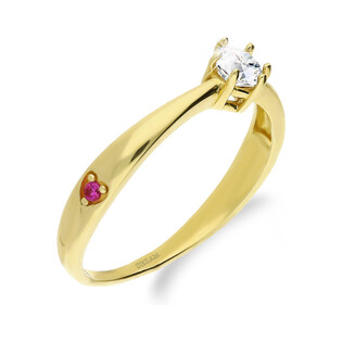 Pierścionek złoty AMORE z różową cyrkonią serce na szynie