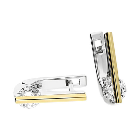 Kolczyki srebrne cyrkonia za złotą pałką  PX 465_AU375 blaszka gold