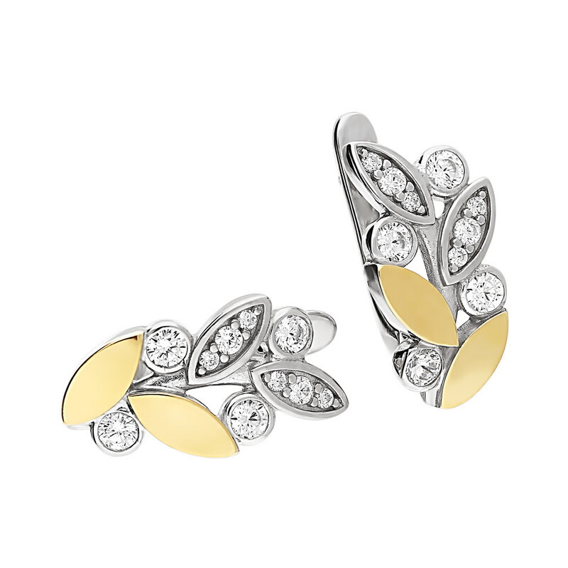 Kolczyki srebrne  listki z cyrkoniami PX 872_AU375 blaszka gold