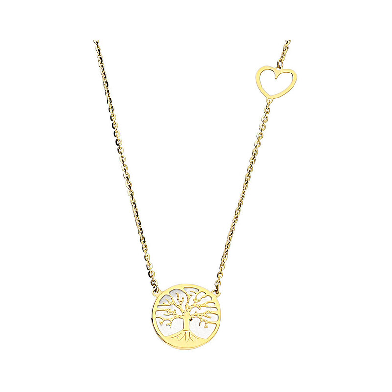 Naszyjnik złoty drzewko w kółku z masą perłową i serce OS 129-LP54-CL próba 585