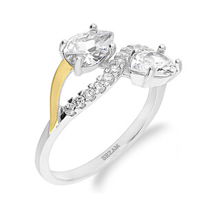 Pierścionek srebrny ramka z cyrkoniami i złotą blaszką