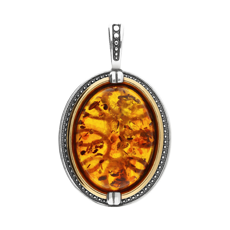 Zawieszka owal z bursztynem koniakowym PX 407_AU375 blaszka gold