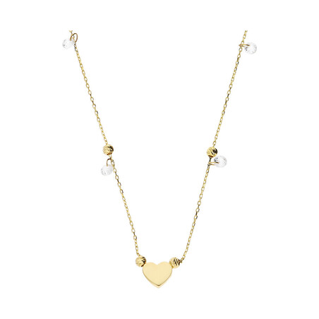 Naszyjnik złoty serce blask z cyrkoniami i fasetowanymi kulkami LP 47K40-FON0223-Y próba 585