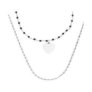 Naszyjnik srebrny z sercem i czarnymi kuleczkami LO CGSW0008 ROD próba 925