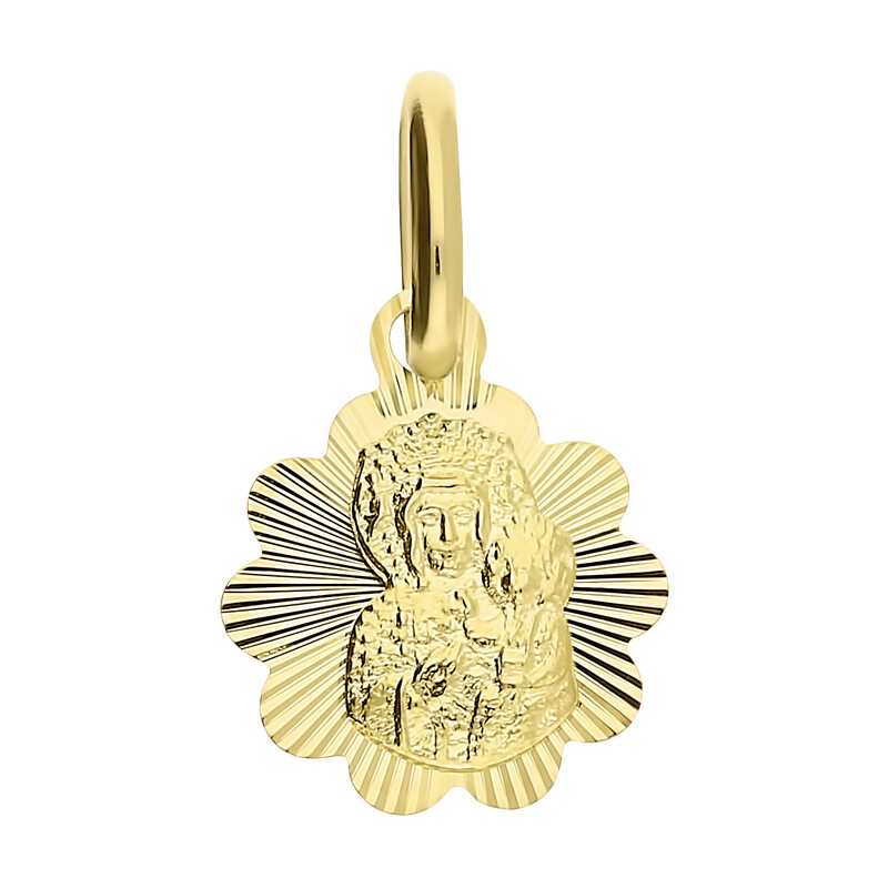 Medalik złoty Częstochowska w grawerowanym kwiatku CB M-0834 próba 585