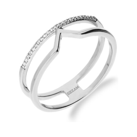 Pierścionek LINE z diamentami w rzędzie KU 6585 białe złoto próba 585