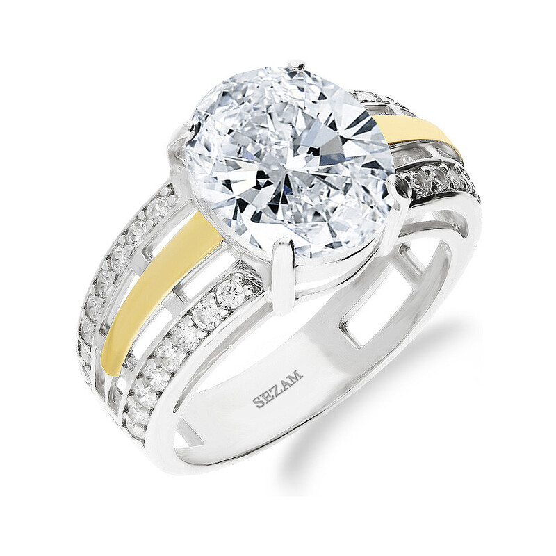 Pierścionek srebrny z cyrkonią i złotą blaszką PX 206_AU375 blaszka gold