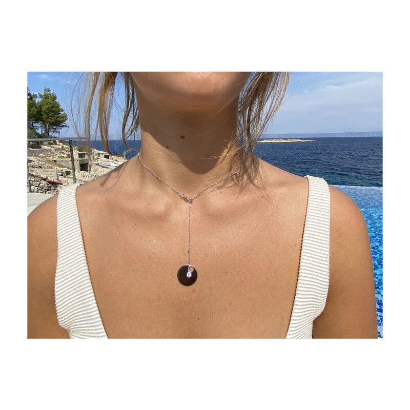 Naszyjnik srebrny koło blask i pojedyncza cyrkonia/rolo RT CL23278 ROD pRóba 925