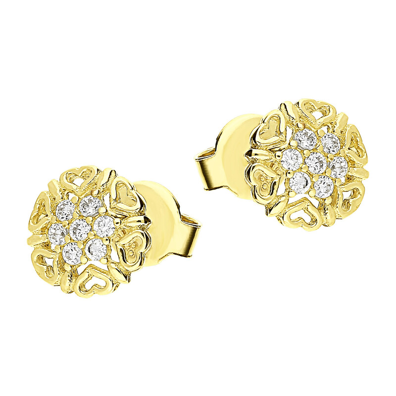 Kolczyki złote kwiatek z serc z cyrkoniami na środku/sztyft LP 53U20-C228 próba 585